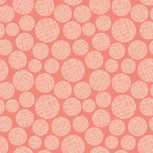 Moderne perzik en wit gekleurd raster getextureerde cirkels op warme roze achtergrond. Naadloze abstracte vector patroon. Perfect als een textuur voor wellness, cosmetische producten, stof, briefpapier verpakking — Stockvector