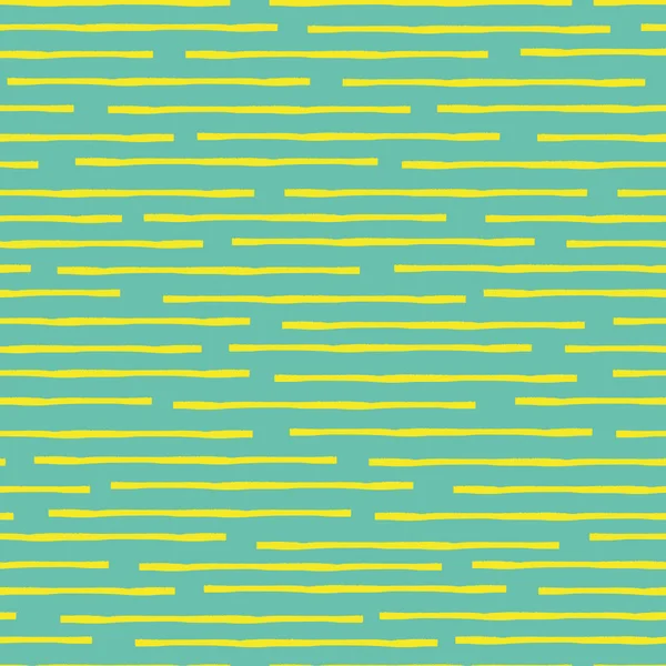 Orizzontale rotto strisce di acquerello giallo nel disegno geometrico casuale. Modello vettoriale senza soluzione di continuità su sfondo blu oceano. Ottimo per il benessere, cosmetici, prodotti alimentari, estate, imballaggio, cancelleria — Vettoriale Stock