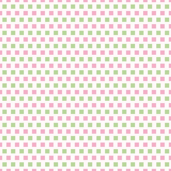 新鲜粉红色和浅绿色的正方形在砖重复设计行。白色背景上的无缝几何矢量图案。非常适合健康、化妆品、浴室、包装、文具 — 图库矢量图片