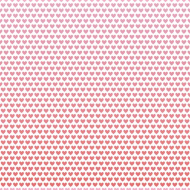 Tuğla tekrar tasarım kalplerin yoğun pembe kırmızı degrade satırları. Beyaz arka plan üzerinde dikişsiz geometrik vektör deseni. Sevgililer günü, doğum günü, sağlıklı yaşam, kozmetik ambalaj, koordinat için büyük