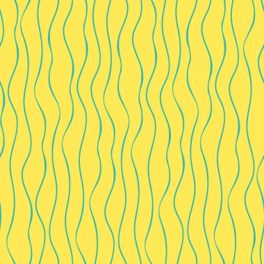 Soyut el çizilmiş dikey mavi karalama çizgileri. Canlı sarı arka plan üzerinde kesintisiz geometrik vektör deseni. Spa, sağlıklı yaşam, güzellik ürünleri, kırtasiye, giftwrap, ambalaj, web için harika