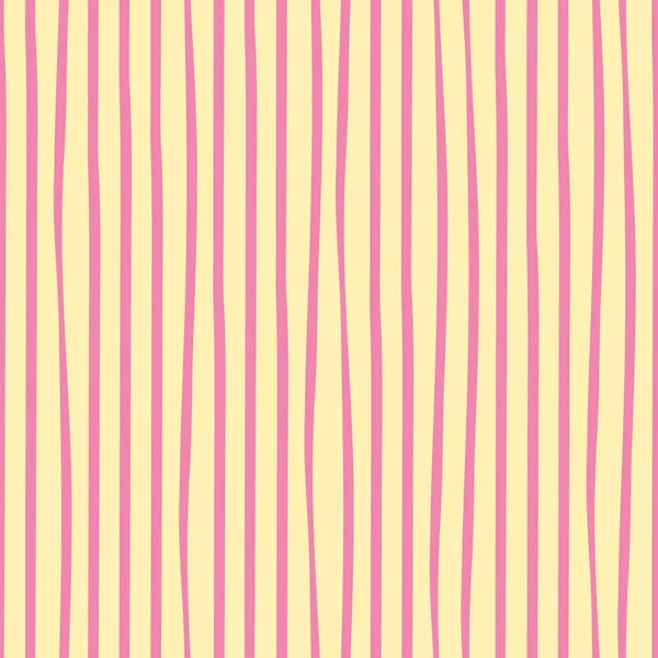 Listras irregulares de doodle rosa à mão livre design geométrico vertical. Padrão sem costura vetorial no fundo amarelo suave. Ótimo para bem-estar, produtos de beleza, artigos de papelaria, embalagens, giftwrap, textura — Vetor de Stock