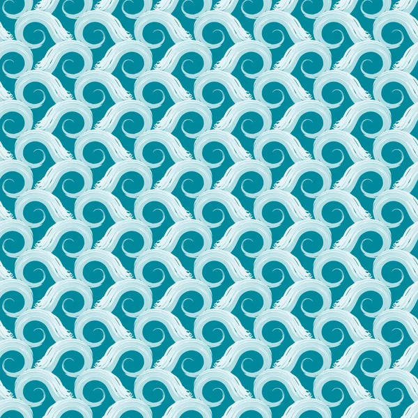 Bela mão desenhada ondas oceânicas estilizadas em design geométrico texturizado. Padrão vetorial sem emenda no fundo azul do oceano. Ótimo para produtos temáticos marinhos, spa, bem-estar, beleza, papelaria, giftwrap . — Vetor de Stock