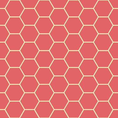 Canlı mercan kırmızı ve sarı petek tasarımı. Dikişsiz vektör deseni. Sağlık, spa, sağlık ürünleri, kırtasiye, giftwrap, ev dekorasyonu için harika