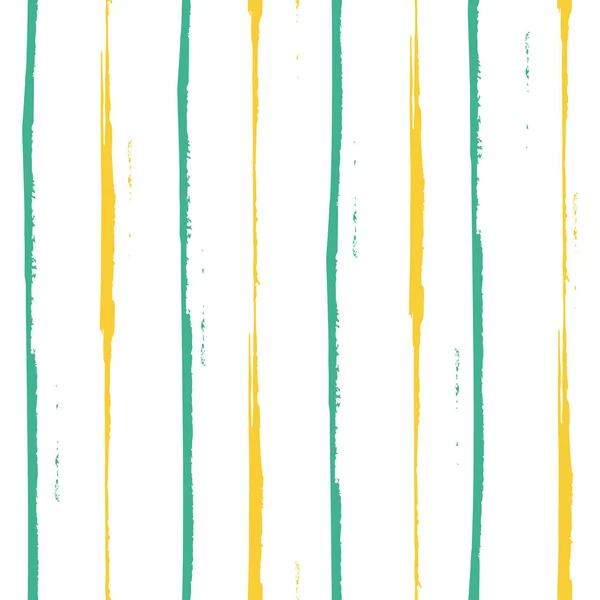 Amplio diseño de rayas grunge pintadas a mano azules y amarillas. Patrón de vector geométrico sin costuras sobre fondo blanco fresco. Ideal para el bienestar, belleza, productos de playa, baño, cocina, papelería — Vector de stock