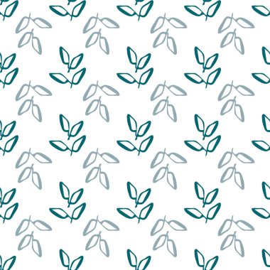 Mavi, geometrik, pürüzsüz vektör desenli arka plan bırakır. Taze beyaz arka planda tek renkli çizgili sanat yaprakları. Kozmetik güzellik ambalajı için baskının her tarafına modern el çizilmiş.