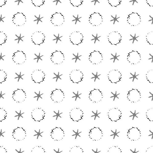 Cratera lunar conceitual e estrelas vetor sem costura fundo padrão. Grunge mão estilo desenhado meteorito celestial imprime fundo branco preto. Impressão moderna de objetos astronômicos para papel —  Vetores de Stock
