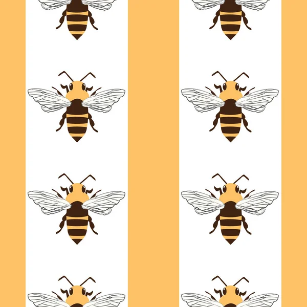 Vector honingbij naadloze patroon achtergrond. Vliegend insect gestreepte oranje witte achtergrond. Verticale streep geometrische tuin bug design. Overdruk voor zomer, voedsel, conserveringsconcept, verpakking — Stockvector