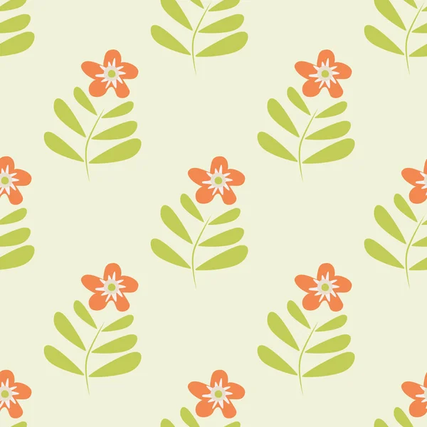 Fond vectoriel sans couture de fleur de prairie sauvage rétro. Fleurs orange simples avec tige et feuilles sur fond vert. Conception géométrique botanique. Impression moderne partout pour le concept de bien-être — Image vectorielle