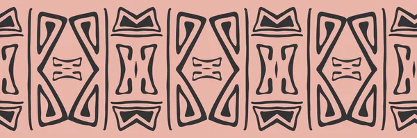 Bordo semplice in stile azteco senza cuciture in rosa e nero. Stendardo etnico o tribale in stile popolare in semplice stile timbro disegnato a mano. Design geometrico decorativo. Per nastro, bordatura, assetto, etichetta, imballaggio — Vettoriale Stock