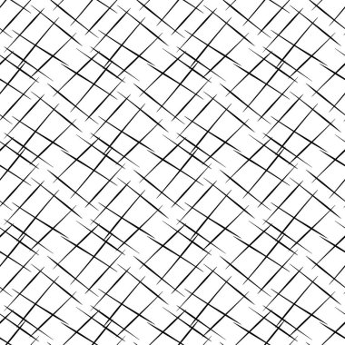 Vektör el çapraz dizaynında köşegen çizgiler çizdi. Kusursuz dokuma desenli arka plan. Soyut siyah ve beyaz geometrik ızgara tekrarı. Her yerde kapak çalışması var.