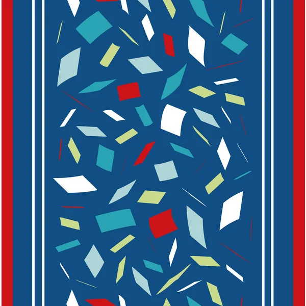 Terrazo estilo rayado sin costuras vector patrón de fondo. Fondo de amplia raya de textura de fragmento de mosaico y líneas verticales delgadas. Azul blanco, diseño rojo. Todo sobre impresión para concepto náutico . — Vector de stock