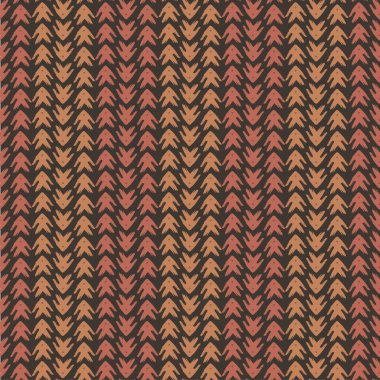 Vektör kabile ok stili grunge pürüzsüz desen arka planı. Dikey kahverengi ve terracotta boyalı semboller sırayla kumaş, ambalaj ve ambalaj için yoğun hasır dokuma efekti