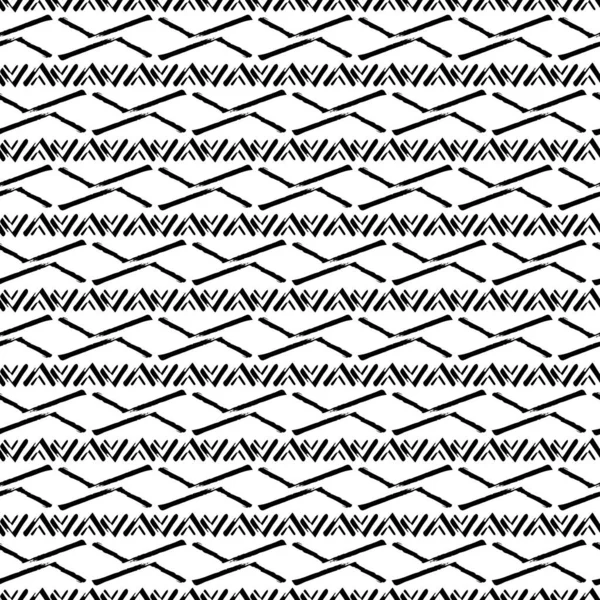 Vector aztec tribal zig zag grunge naadloze patroon achtergrond. Schilderachtige penseel beroerte chevrons etnische zwart-wit achtergrond. Geometrisch horizontaal ontwerp. Overdruk voor verpakking, briefpapier. — Stockvector