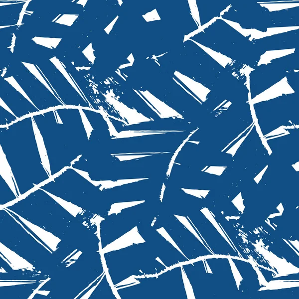 Abstracto mono impresión estilo azul marino tropical hojas sin costura vector patrón de fondo. Textura telón de fondo con capas superpuestas cortar follaje. Botánica pictórica por todas partes para el bienestar — Vector de stock