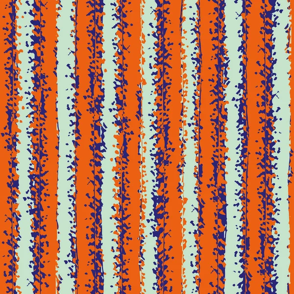 Современный гранж полосатый векторный бесшовный фон. Фон из вертикального неоново-оранжевого, индиго, голубых полос. Эффект карандаша или рисунка мелом. Абстрактная текстурная линейная геометрия — стоковый вектор