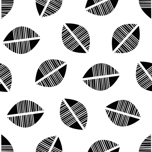 Vector abstracte mono print stijl tribal gebladerte naadloze patroon achtergrond. Eenvoudige lino cut effect helften van offset textuur bladeren.Zwart en wit herhalen achtergrond. Verspreid ruim over de hele print. — Stockvector