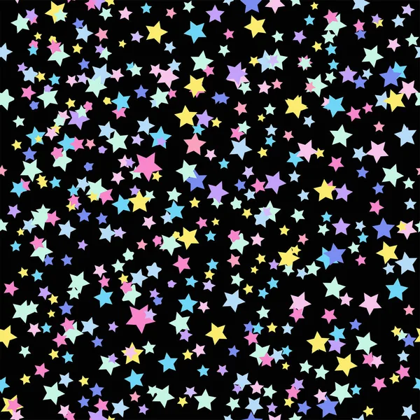Разбрызгиваемые Пастельные Звезды Черном Фоне Бесшовный Повторяющийся Векторный Рисунок — стоковый вектор