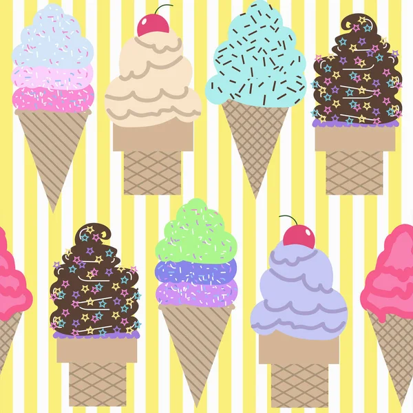 Patrón Repetición Vector Sin Costuras Lindos Conos Helado Sobre Fondo — Vector de stock