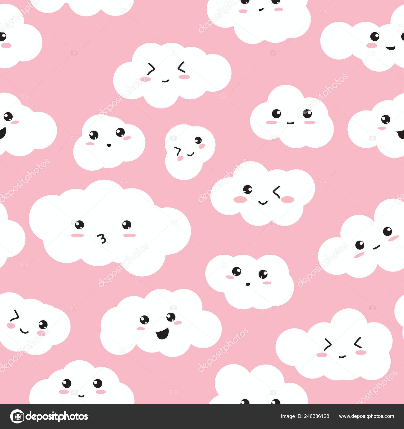 Image vectorielle Motif Vectoriel Répétitif Sans Couture Nuages Heureux  Kawaii Sur Fond par ©MNoelle - 246386128, image size:1600x1700