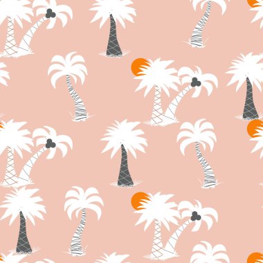 Dikişsiz yinelenen vektör desen ve şeftali bir arka plan ton palmiye ağaçlarının.