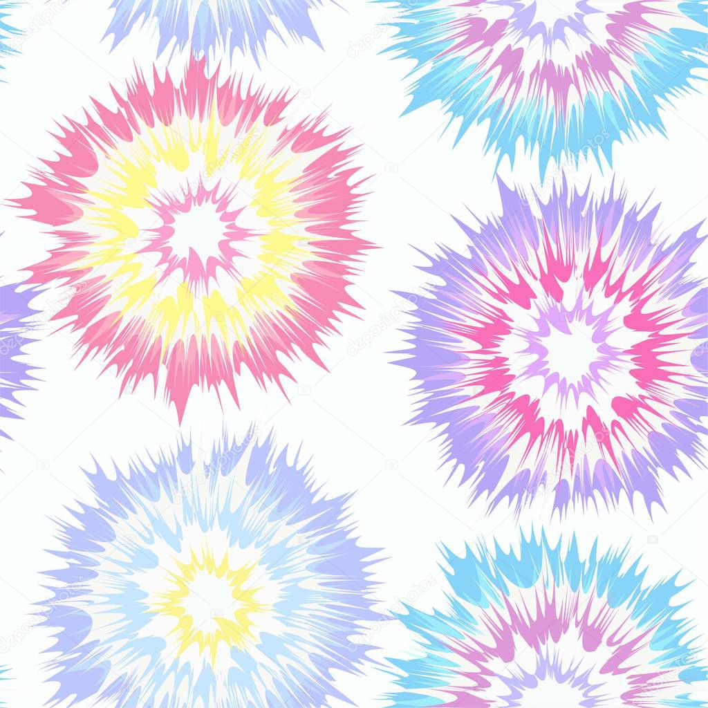 Tie Dye look vector seamless repeating pattern in pastel colors on white background.