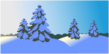 Kış manzarası. Firs ve kar.