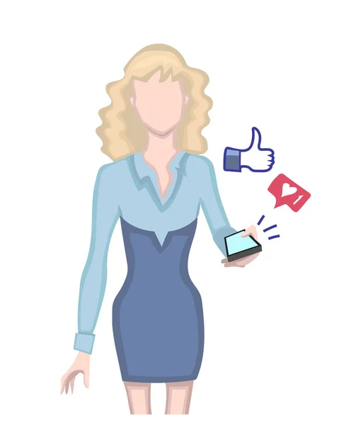 Mujer Gustando Recibiendo Gustos Las Redes Sociales — Vector de stock