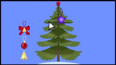 Noel ağacı süslemek, Noel kutlaması. Bir dekorasyona tıklayan fare imleci.