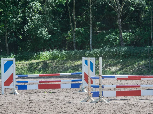 show jumping as a competitive sport with an obstacle