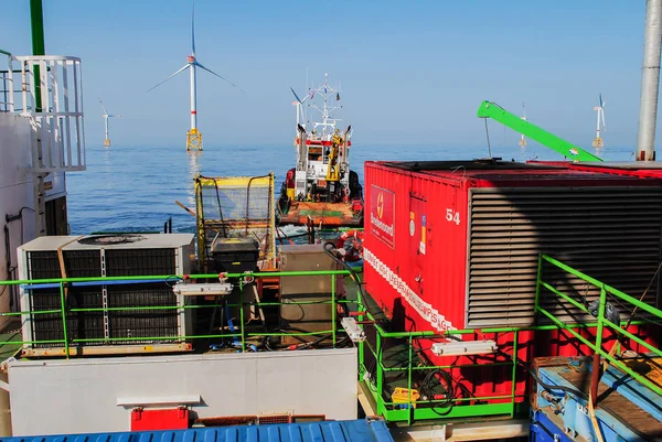 Belgium - North Sea, Germany - January 06, 2018: Wind energy company repower is building a wind farm in Belgium - North Sea, by Natascha Kaukorat