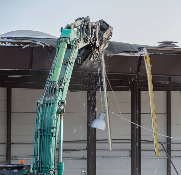 Demolition Excavator Rips Building — Stock Photo, Image