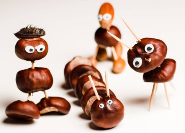 Beyaz arka plan üzerinde kestane heykelcik