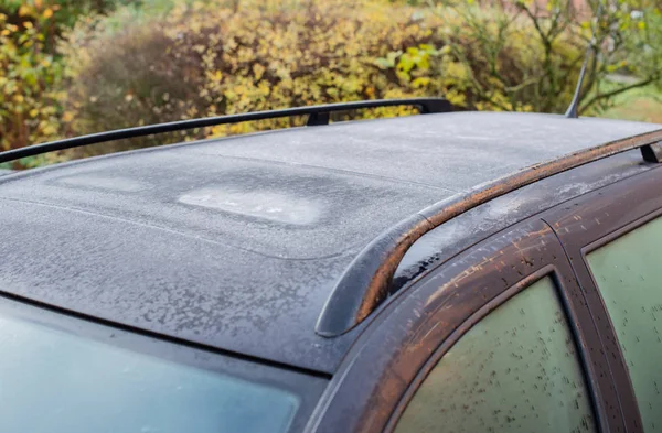 Janela Carro Congelada Para Início Inverno — Fotografia de Stock