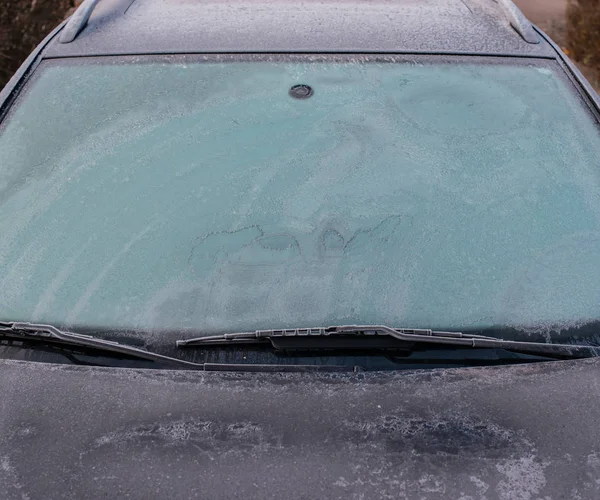 Janela Carro Congelada Para Início Inverno — Fotografia de Stock