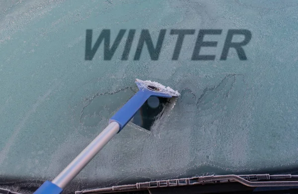 Ventana Del Coche Congelada Inicio Del Invierno — Foto de Stock