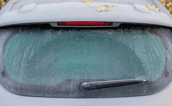 Janela Carro Congelada Para Início Inverno — Fotografia de Stock