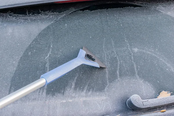 Bilfönstret Frysta Vintern Start — Stockfoto