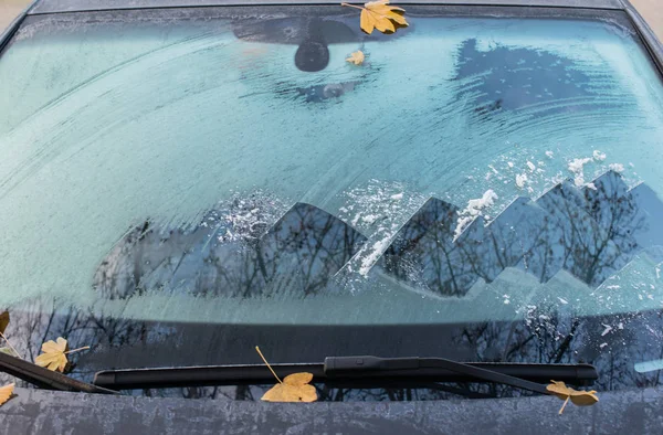 Janela Carro Congelada Para Início Inverno — Fotografia de Stock