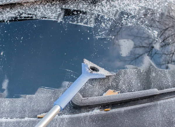 Okno Samochodu Zamrożone Zima Start — Zdjęcie stockowe