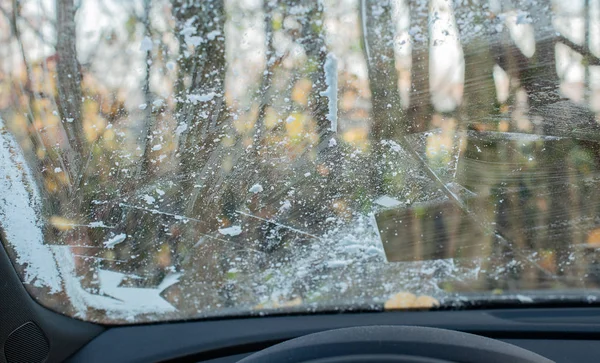 冬の始まりに冷凍車の窓 — ストック写真