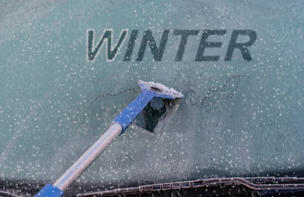 Finestrino Auto Congelato All Inizio Dell Inverno — Foto Stock