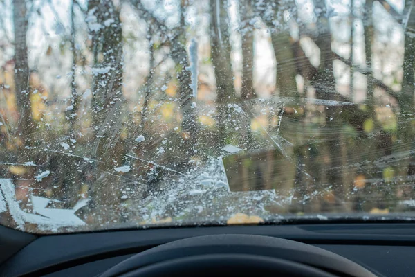 Janela Carro Congelada Para Início Inverno — Fotografia de Stock