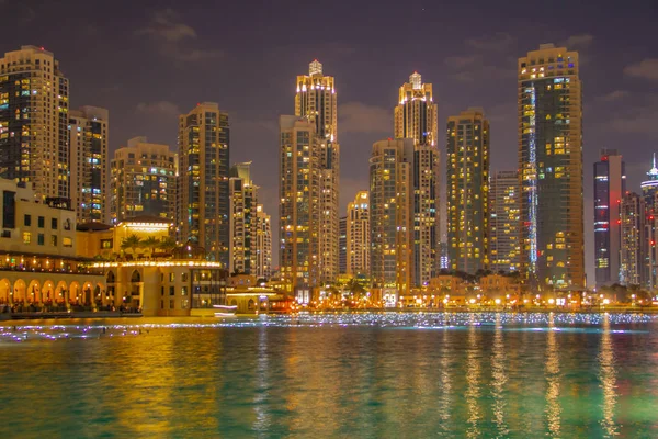 Horizonte Dubái Por Noche Como Plano Nocturno —  Fotos de Stock