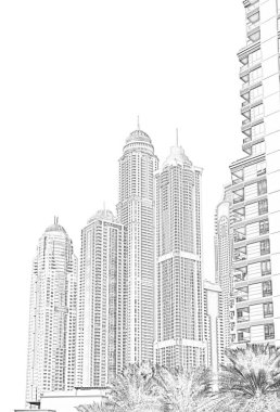 çizim için dijital fotoğraf kroki, Dubai, illüstrasyon manzarası