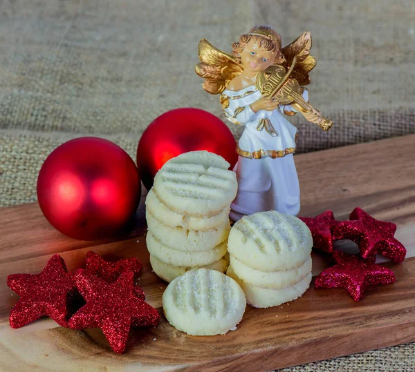 Christmas Cookies Baked Decorated Wooden Board — Stock Photo, Image
