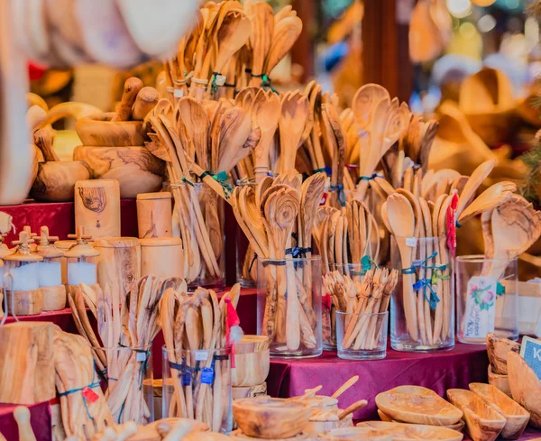 Магазин Деревянных Кухонных Принадлежностей Рождественском Рынке Гамбурге — стоковое фото