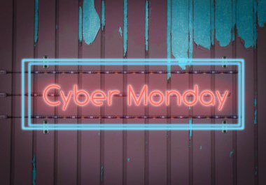 Neon ışık word Cyber Pazartesi ile demir kapısında