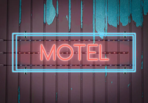 Neon Světlo Železnou Bránou Slovem Motel — Stock fotografie