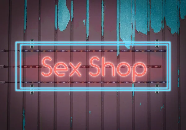 Luz Neón Puerta Hierro Con Palabra Sex Shop — Foto de Stock